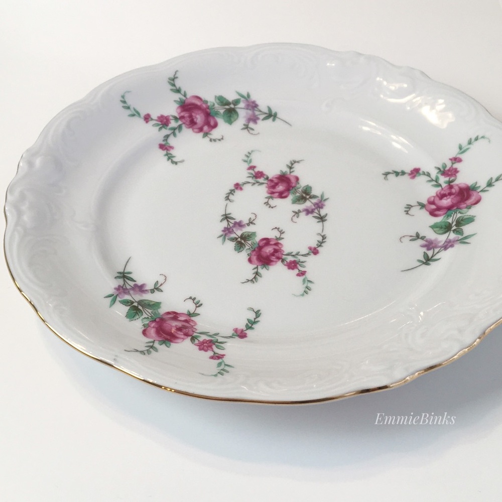 Vtg 1940s Wawel Fine Porcelain Rose Garden Gold Trim Bread & Butter Plates (2) - Picture 7 of 16